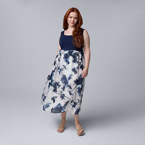 Женские платья Simply Vera Plus Size Simply Vera Vera Wang Mixed Media Midi Dress