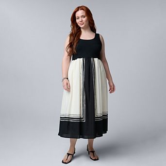 Plus Size Simply Vera Vera Wang Mixed Media Midi Dress