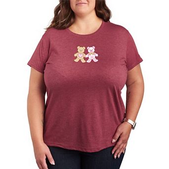Plus Size Teddy Bear Pair Heart Short Sleeve Graphic Tee