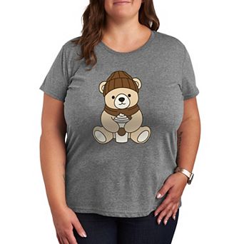 Plus Size Teddy Bear Holding Coffee Cup Short Sleeve Graphic Tee