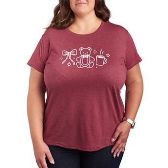 Plus Size Teddy Bear & Bow Short Sleeve Graphic Tee