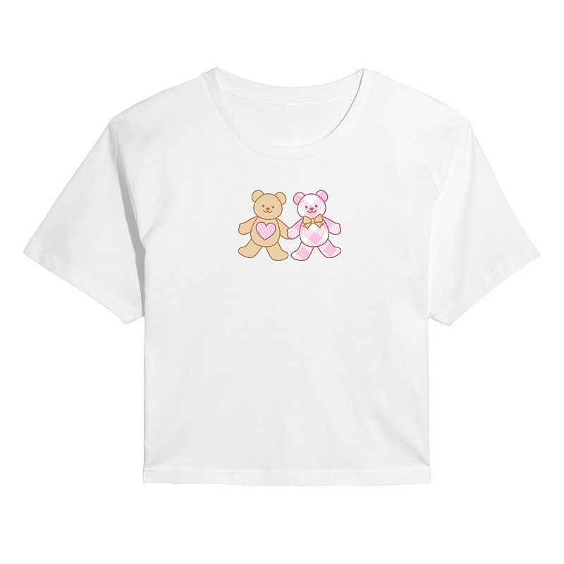 Juniors' Teddy Bear Pair Heart Cropped Tee, Women's, 