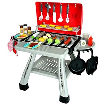 Easy Playhouse 41 pc BBQ Grill Toy Playset with Light & Sound, Realistic Smoke, Cooking Accessories