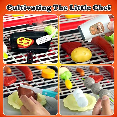 Easy Playhouse 41-pc. BBQ Grill Toy Playset with Light & Sound, Realistic Smoke, Cooking Accessories