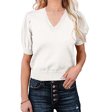 Women's Lightweight V Neck Short Sleeve Knit Pullover Layered Sweaters Top