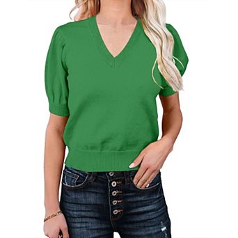 Women's Lightweight V Neck Short Sleeve Knit Pullover Layered Sweaters Top