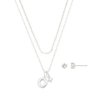 Isla & Alex Fine Silver Plated Cubic Zirconia Initial Pendant Necklace & Earrings Set