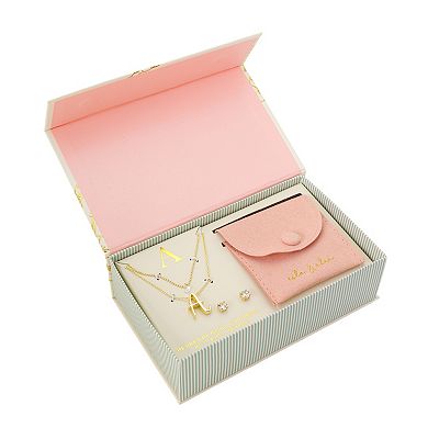 Isla & Alex Gold Flash Plated Cubic Zirconia Initial Pendant Necklace & Earring Set