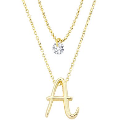 Isla & Alex Gold Flash Plated Cubic Zirconia Initial Pendant Necklace & Earring Set