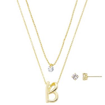 Isla & Alex Gold Flash Plated Cubic Zirconia Initial Pendant Necklace & Earring Set