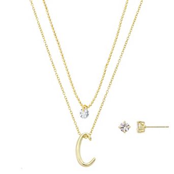 Isla & Alex Gold Flash Plated Cubic Zirconia Initial Pendant Necklace & Earring Set