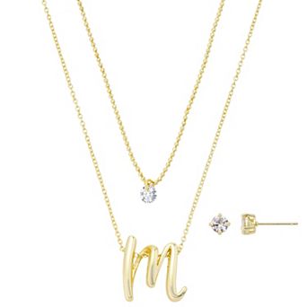 Isla & Alex Gold Flash Plated Cubic Zirconia Initial Pendant Necklace & Earring Set