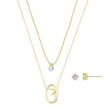 Isla & Alex Gold Flash Plated Cubic Zirconia Initial Pendant Necklace & Earring Set