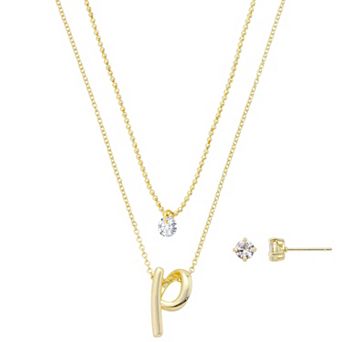 Isla & Alex Gold Flash Plated Cubic Zirconia Initial Pendant Necklace & Earring Set