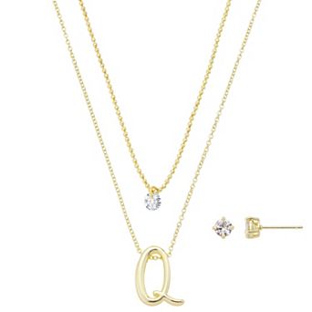 Isla & Alex Gold Flash Plated Cubic Zirconia Initial Pendant Necklace & Earring Set