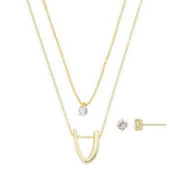 Isla & Alex Gold Flash Plated Cubic Zirconia Initial Pendant Necklace & Earring Set