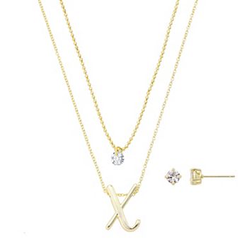 Isla & Alex Gold Flash Plated Cubic Zirconia Initial Pendant Necklace & Earring Set