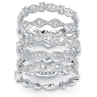 PalmBeach Jewelry 5 pc 1.55 TCW Round Cubic Zirconia Stack Eternity Bands Set in Silvertone