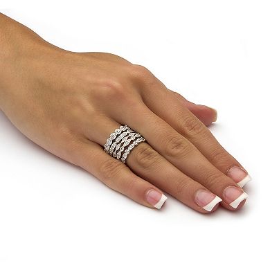 PalmBeach Jewelry 5 Piece 1.55 TCW Round Cubic Zirconia Stack Eternity Bands Set in Silvertone