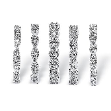 PalmBeach Jewelry 5 Piece 1.55 TCW Round Cubic Zirconia Stack Eternity Bands Set in Silvertone