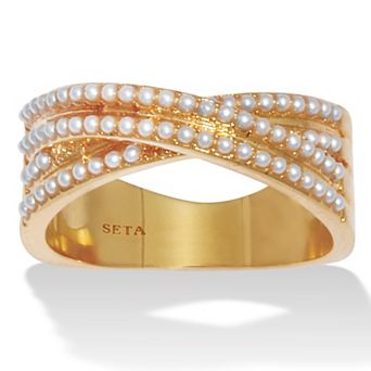 PalmBeach Jewelry Crossover Pave Pearl 14K Gold-Plated Ring