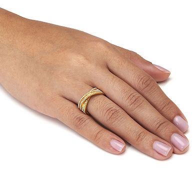 PalmBeach Jewelry Crossover Pave Pearl 14K Gold-Plated Ring