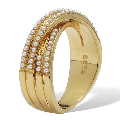 PalmBeach Jewelry Crossover Pave Pearl 14K Gold-Plated Ring