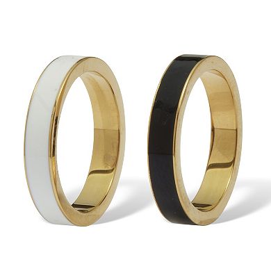 PalmBeach Jewelry 2-Piece Yellow Gold Ion-Plated Stainless Steel Enamel Bands