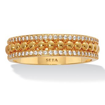 PalmBeach Jewelry Triple Row Yellow Gold-Plated Round Crystal Band Ring