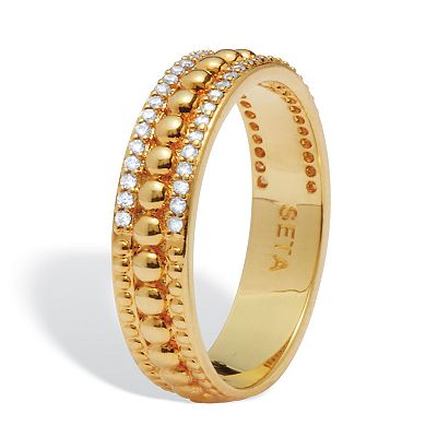 PalmBeach Jewelry Triple Row Yellow Gold-Plated Round Crystal Band Ring