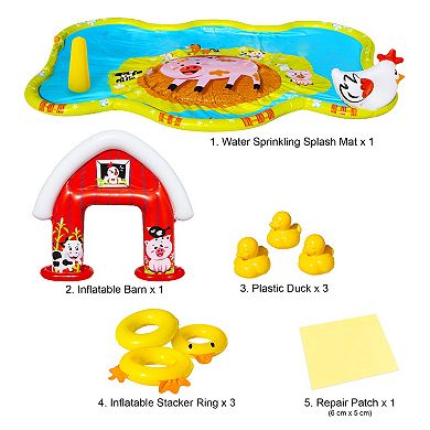 Banzai Farmyard Fun Sprinkler Park Water-Filled Wobble Pad