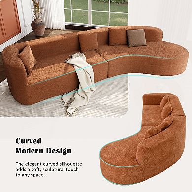 Merax 132" Modern Sectional Sofa with Curved Design, 2-Piece Chenille Modular Couch with 4 Pillows