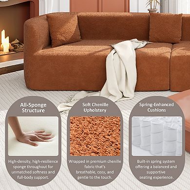 Merax 132" Modern Sectional Sofa with Curved Design, 2-Piece Chenille Modular Couch with 4 Pillows