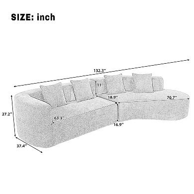Merax 132" Modern Sectional Sofa with Curved Design, 2-Piece Chenille Modular Couch with 4 Pillows