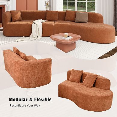 Merax 132" Modern Sectional Sofa with Curved Design, 2-Piece Chenille Modular Couch with 4 Pillows