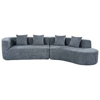 Merax 132" Modern Sectional Sofa with Curved Design, 2 pc Chenille Modular Couch with 4 Pillows