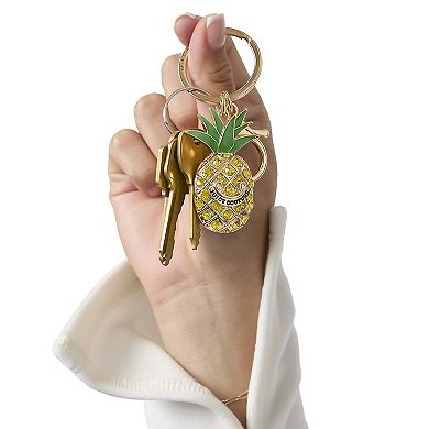 Juicy Couture Crystal Pineapple Keychain, Gold‑Tone with Green Enamel Leaves