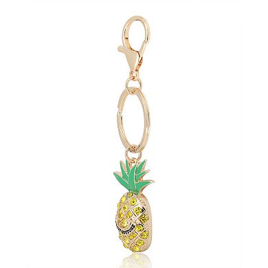 Juicy Couture Crystal Pineapple Keychain, Gold‑Tone with Green Enamel Leaves