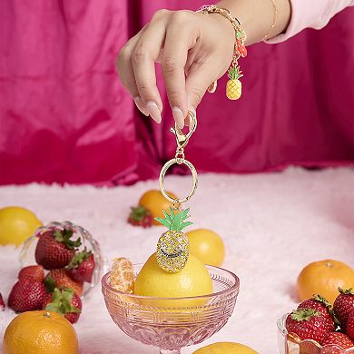 Juicy Couture Crystal Pineapple Keychain, Gold‑Tone with Green Enamel Leaves