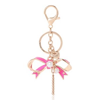 Juicy Couture Pink Enamel Heart Keychain With Faux Pearls & Juicy Logo Charm