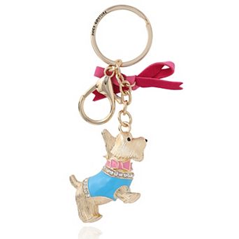 Juicy Couture Crystal Scottie Dog Keychain with Satin Bow, Gold‑Tone