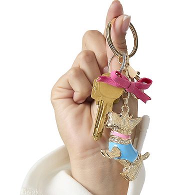 Juicy Couture Crystal Scottie Dog Keychain with Satin Bow, Gold‑Tone