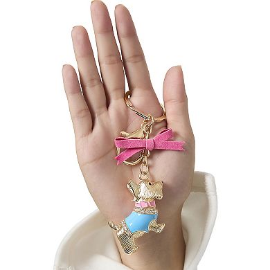 Juicy Couture Crystal Scottie Dog Keychain with Satin Bow, Gold‑Tone