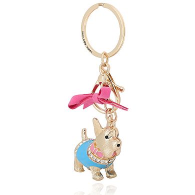 Juicy Couture Crystal Scottie Dog Keychain with Satin Bow, Gold‑Tone