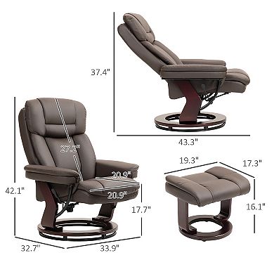 HOMCOM PU Leather Recliner with Ottoman, Swivel Reclining Chair