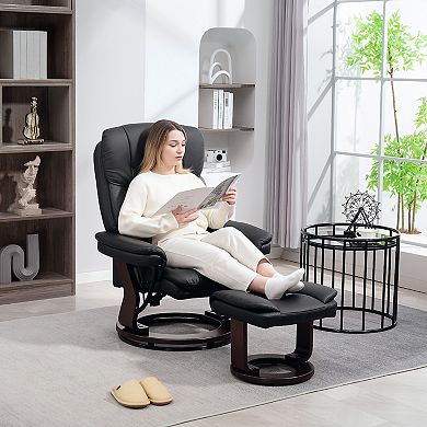 HOMCOM PU Leather Recliner with Ottoman, Swivel Reclining Chair
