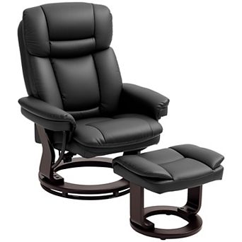HOMCOM PU Leather Recliner with Ottoman, Swivel Reclining Chair