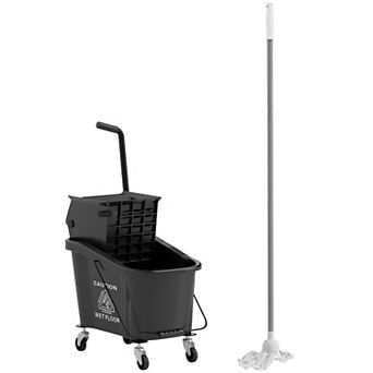 HOMCOM Mop Bucket with Wringer on Wheels for Floor Cleaning 38-qt