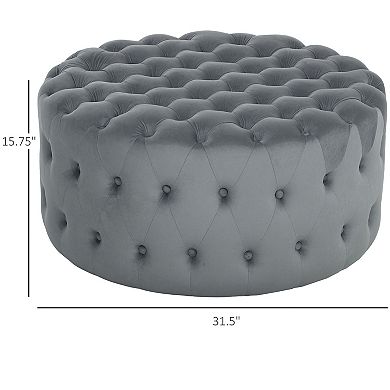 HOMCOM Tufted Ottoman Foot Stool with Velvet-feel Upholstery,