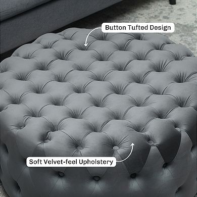 HOMCOM Tufted Ottoman Foot Stool with Velvet-feel Upholstery,